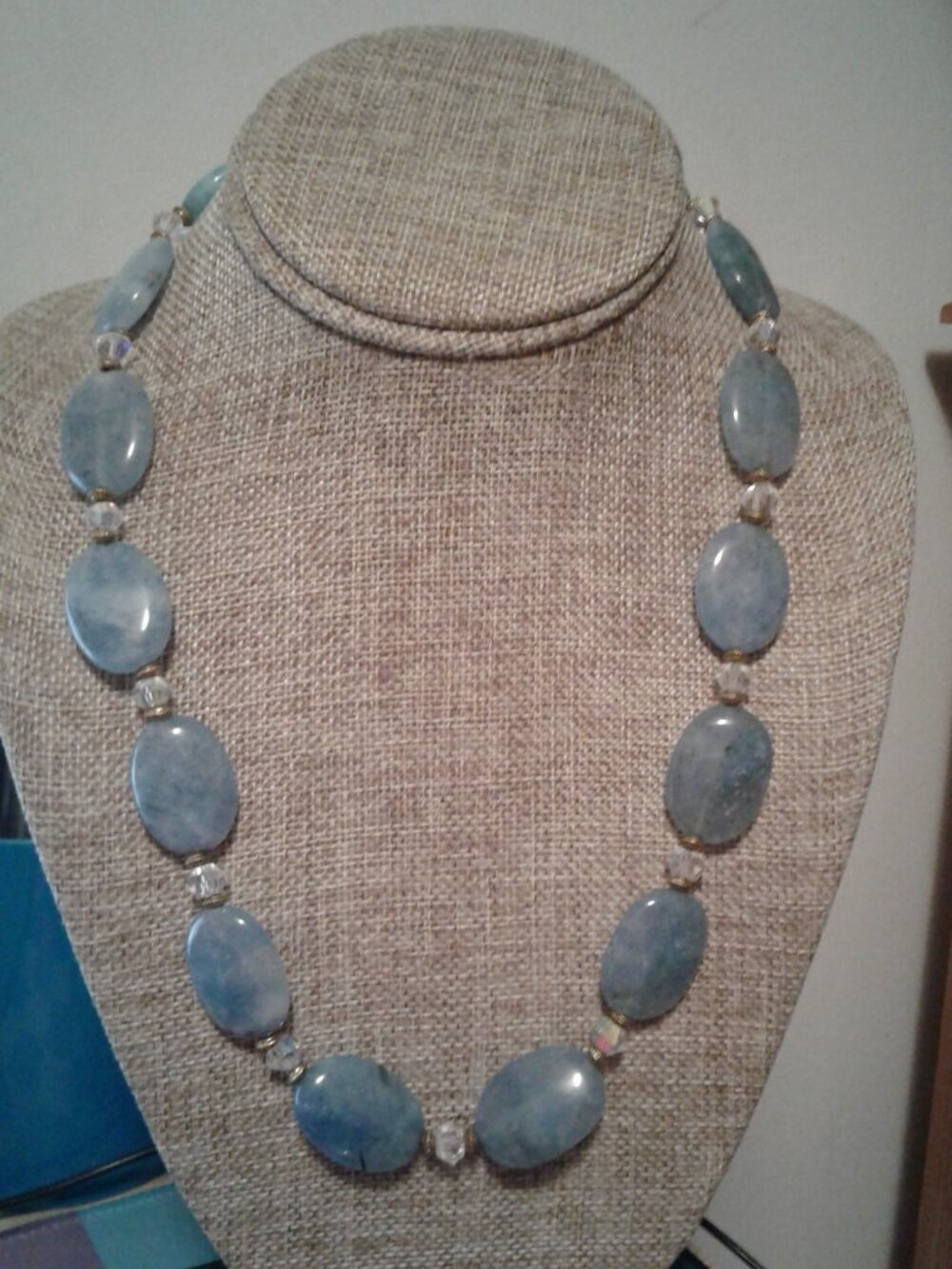 Blue Quartz & AB Glass Single Strand Necklace 20" Long LNC